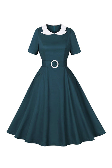 Peacock Blue A Line Swing vestido dos anos 1950 com cinto
